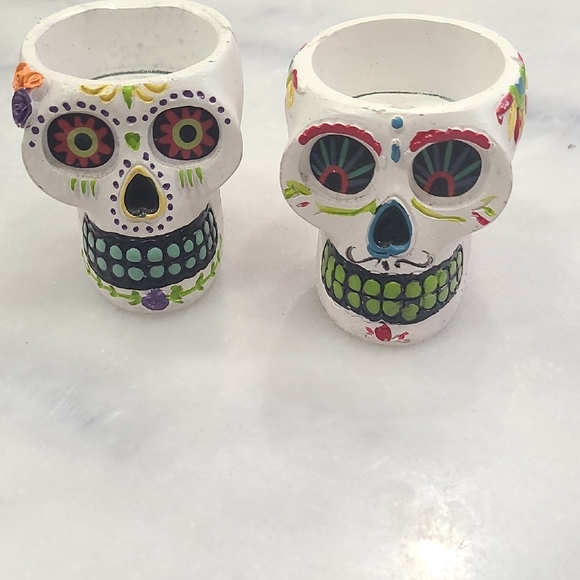 Williams Sonoma Other - Williams Sonoma Vibrant Skull Candle Holders